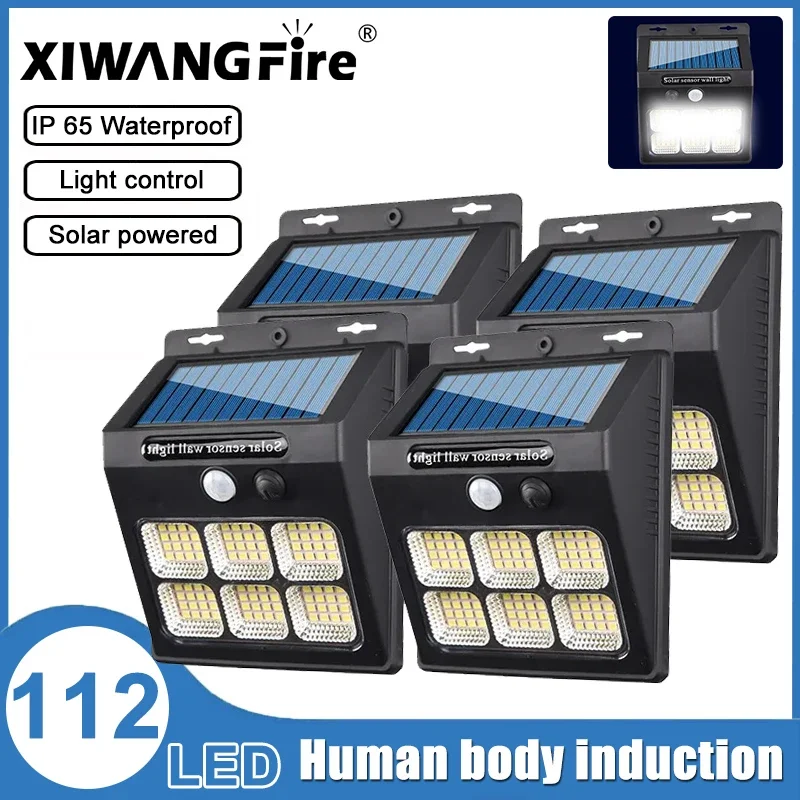 LED COB Solar Light Outdoor 4PCS Solar Wall Lamp Human Body Sensor 3 Mode Waterproof Garden Decor Street Light Sunlight Powered