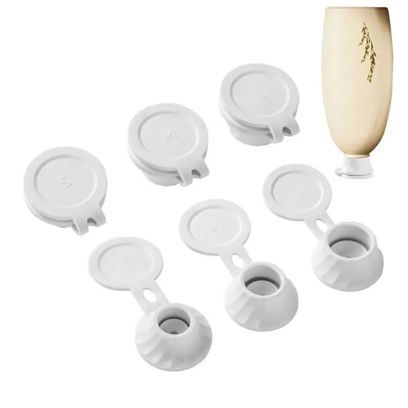 Condiment Container Lids Inverted Leak-Proof Bottle Emptying Lid 6PCS White No Waste Bottle Lid Portable Set For