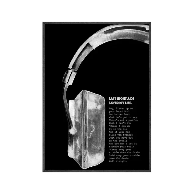 Retro Vinyl Record Wall Art - Black & White Headphone Canvas Print
