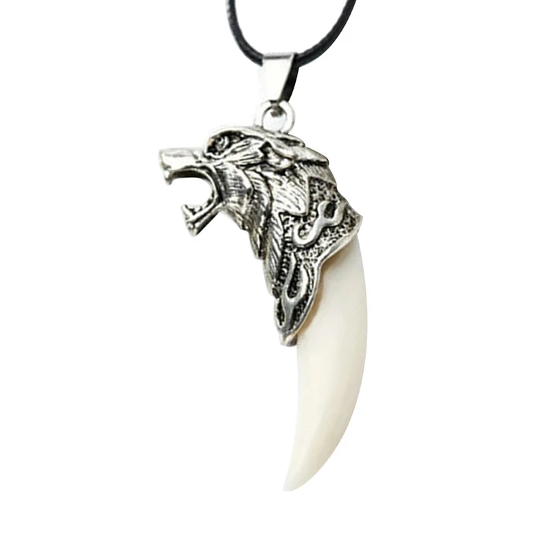 LeeSell Fashion White Wolf Tooth Choker Necklace With Rope Chain Animal Wolf Tooth Amulet Head Pendant Necklace For Men & Boys