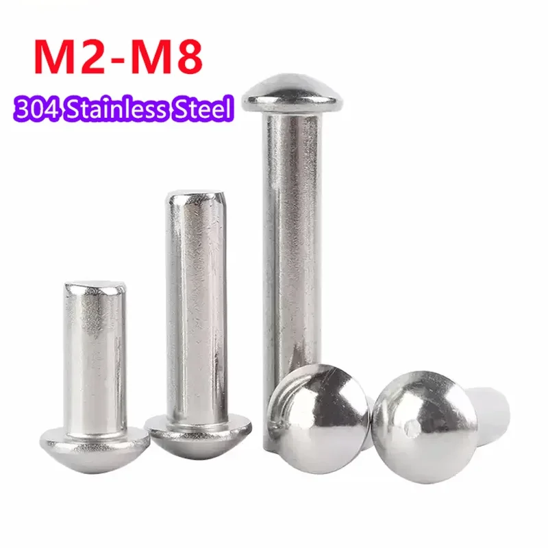 Rivets and Fasteners Rivets and Screws 304 Stainless Steel Solid Round Head Rivet Self-plugging Rivet Semi-round Head Hammer Type M2.5 M3 M4 M5 M6 M8