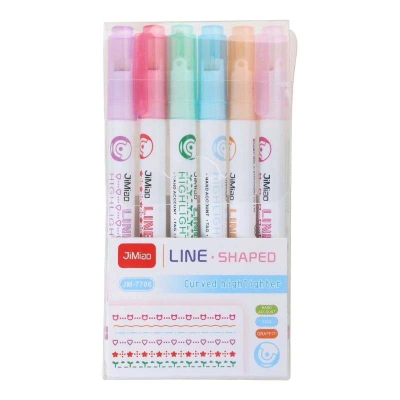메모 작성을 위한 Dropship 컬러 커브 펜, 6Curve&6Color Fine Line이 있는 듀얼 팁 마커