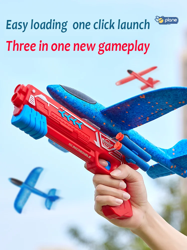 Glowing Foam Aircraft 10M Launcher Catapult Glider Airplane Gun Toy Shooting Flying Boy Children Outdoor Game Girl Holiday Gifts 2