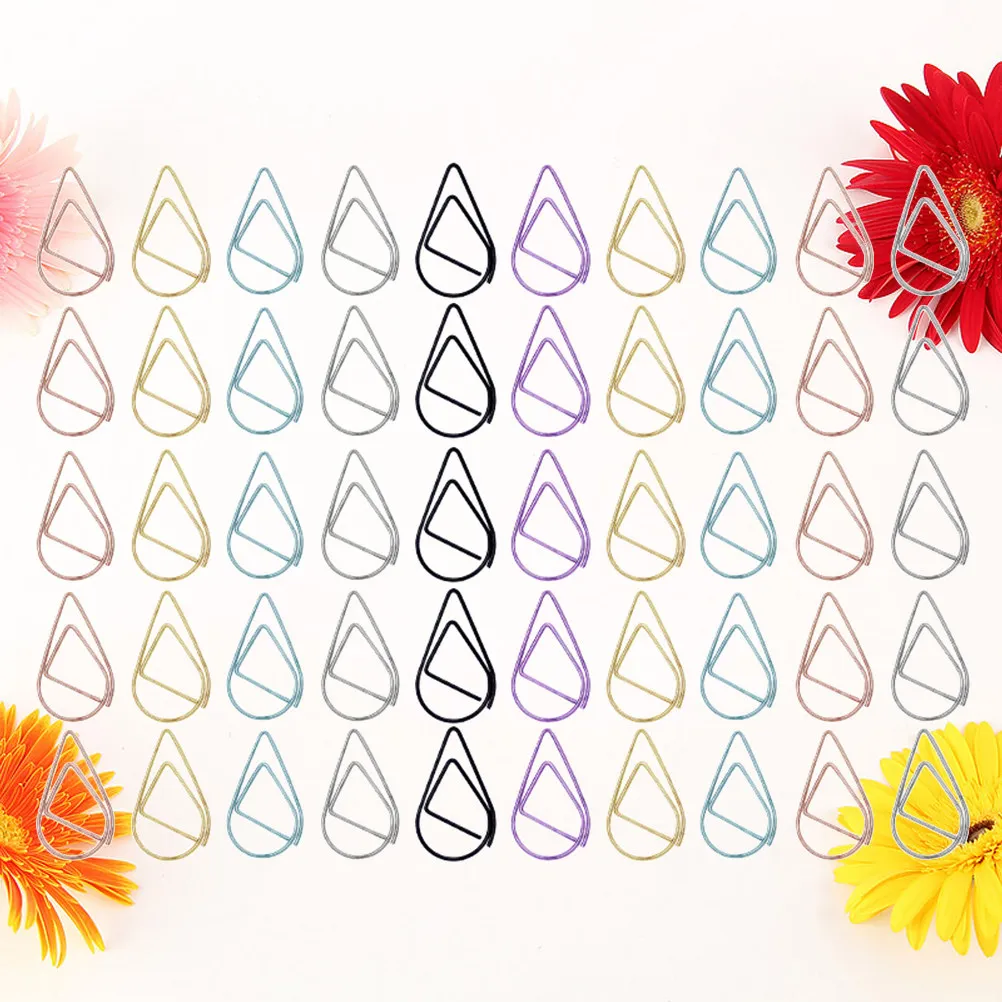 50Pcs 금속 북마크 클립 워터 드롭 디자인 홈 오피스 학교 사용을위한 강력한 홀드 종이 클램프 귀여운 크리 에이 티브 편지지 선물