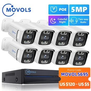 MOVOLS 8CH 5MP POE AI Security Camera System Two Way Audio NVR Kit CCTV Outdoor 5MP