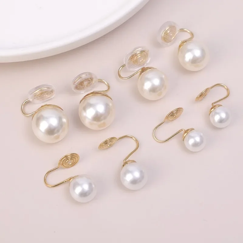1-4pairs Retro White Pearl Ear Clip Earrings French Fashion Mosquito Coil Holder Women Without Ear Holes Jewelry Accessories