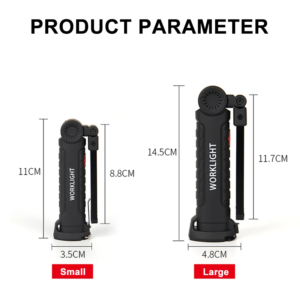 Led Work Light Folding Portable Rechargeable Waterproof Camping Magnetic Flashlight With Built-in Battery