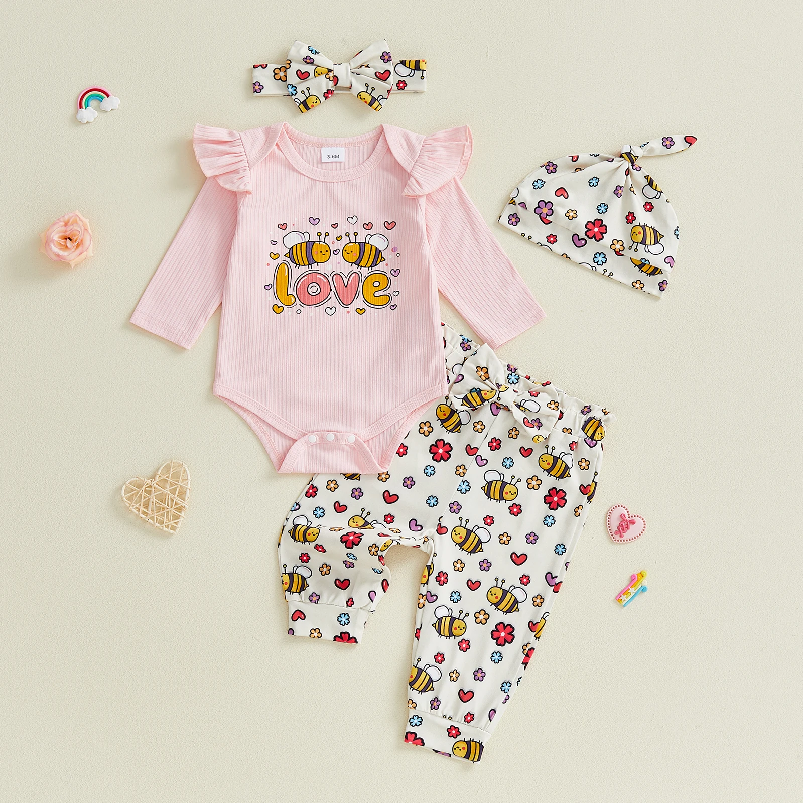 3Pcs Toddler Boys Clothing Set Long Sleeve Crew Neck Dinosaur Print Romper Elastic Waist Pants Hat Outfits for Baby Girls