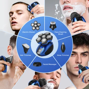 Sejoy JK-1800 Multifunctional Head Shavers for Bald Men 6 Floating Blade Rechargeable Nose Hair Trimmer Grooming Kit 6