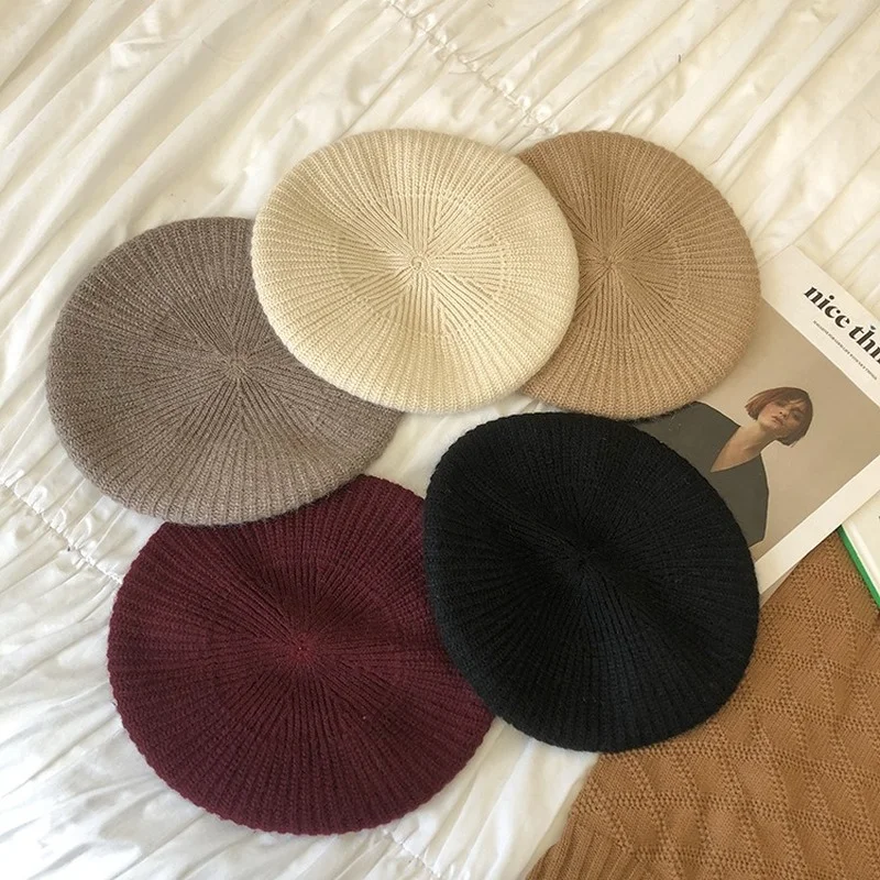 

New~Japanese Thick Cashmere Knitted Beret Women's Autumn and Winter Warmth Literary Pumpkin Painter Hat Women's Hat