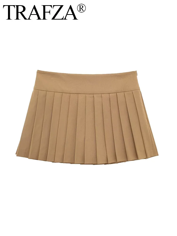 

TRAFZA Women 2024 Vintage High Waist Zipper Female Skorts Mujer Chic Fashion Blended Versatile Slim Wide pleated Shorts Skirts