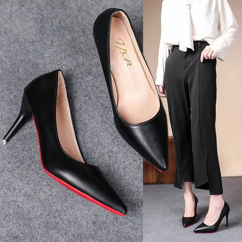 Sexy Fashion Women's Soft Leather Pumps Spring New Thin High Heels 2024 ...