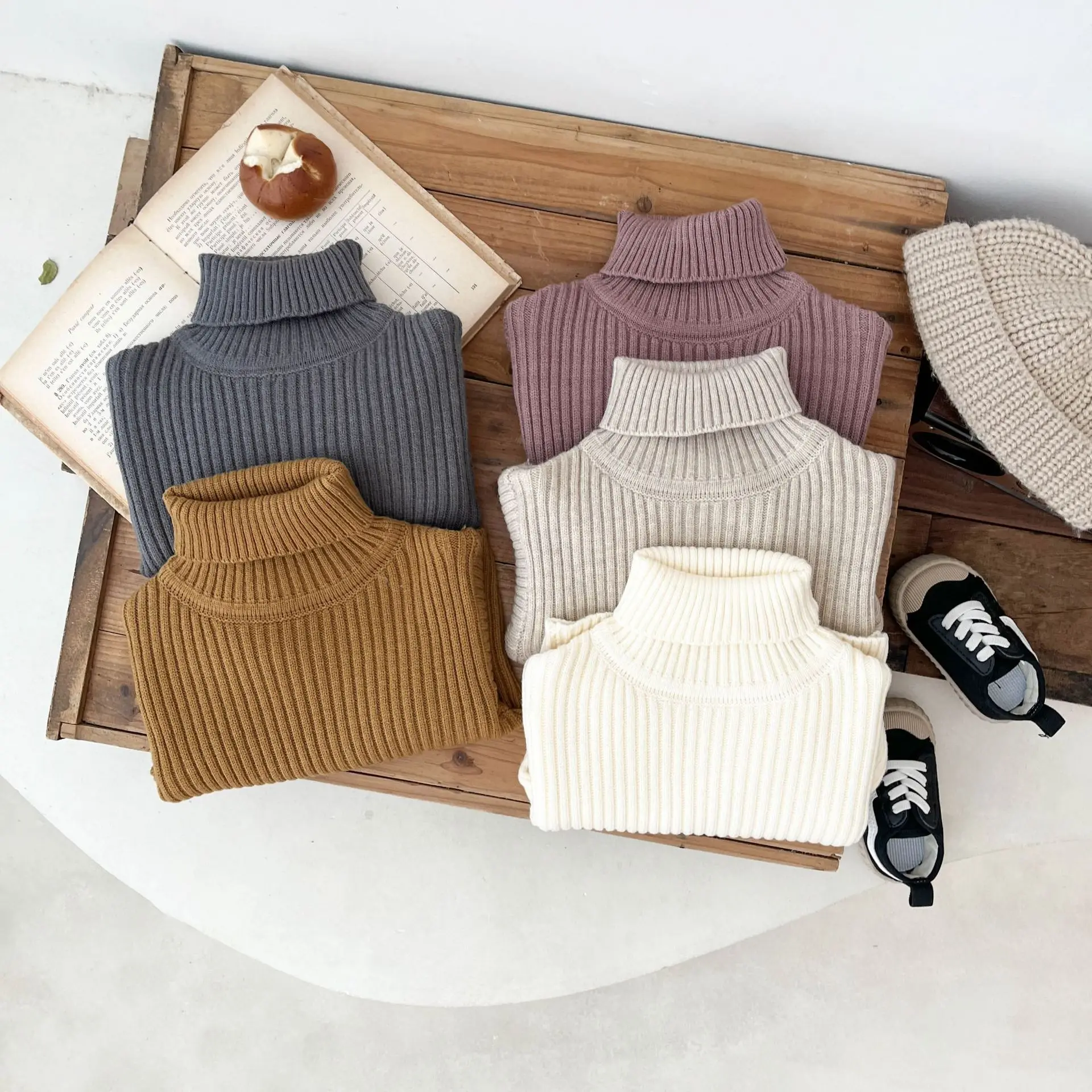 Autumn Winter Baby High Collar Knitted Sweater Girls Thick Warm Thick Knit Bottom Shirt Boys Versatile Tops Baby Girls Clothes