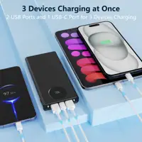 Portable Charger 10000mAh PD 22.5W Power Bank, Slim Battery Pack with 3 Outputs 2 Inputs with LED Display for USB Devices. 2