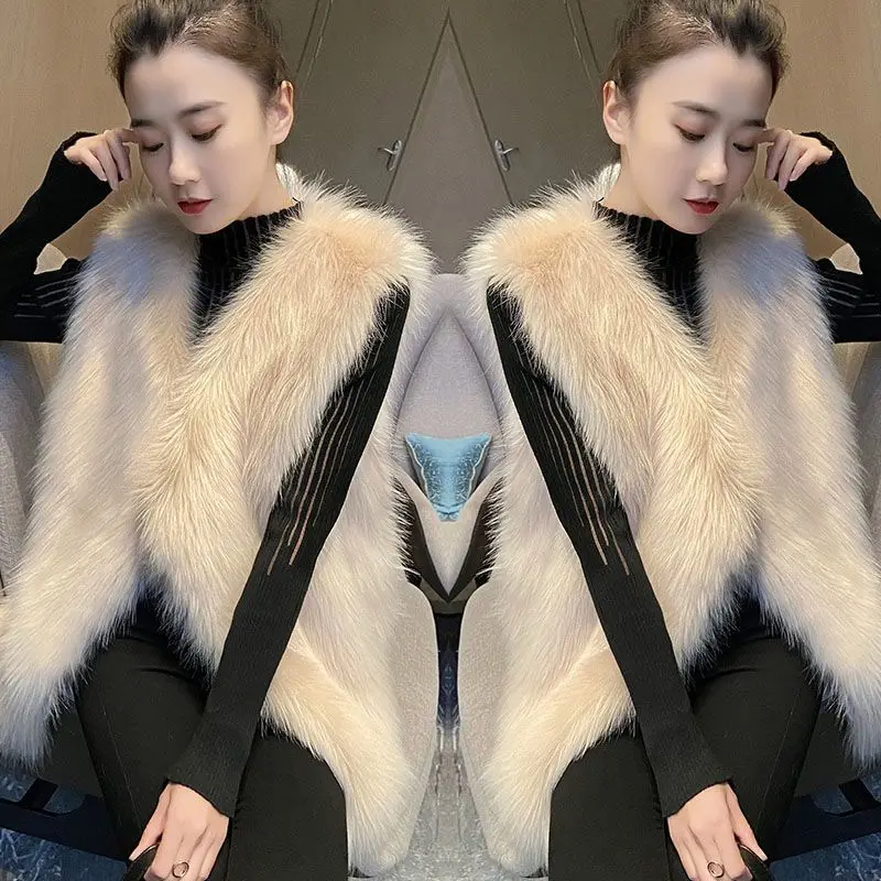 

Female Faux Fur Vest Women Sleeveless Outerwear Multi-size Short Waistcoat Autumn Winter Vintage Tops R65