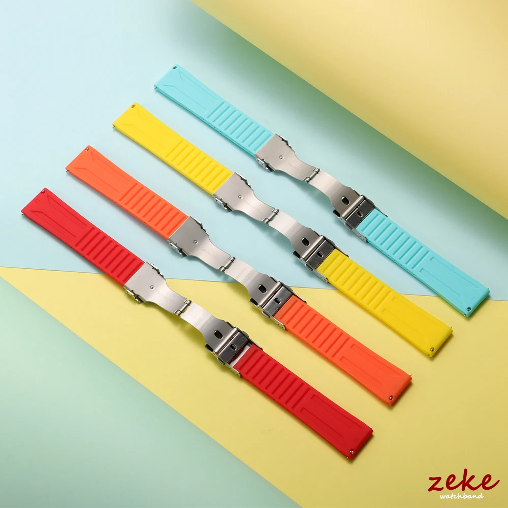 Waterproof Silicone Quick-Release Watch Strap with Deployment Buckle - Adjustable Wrist Band