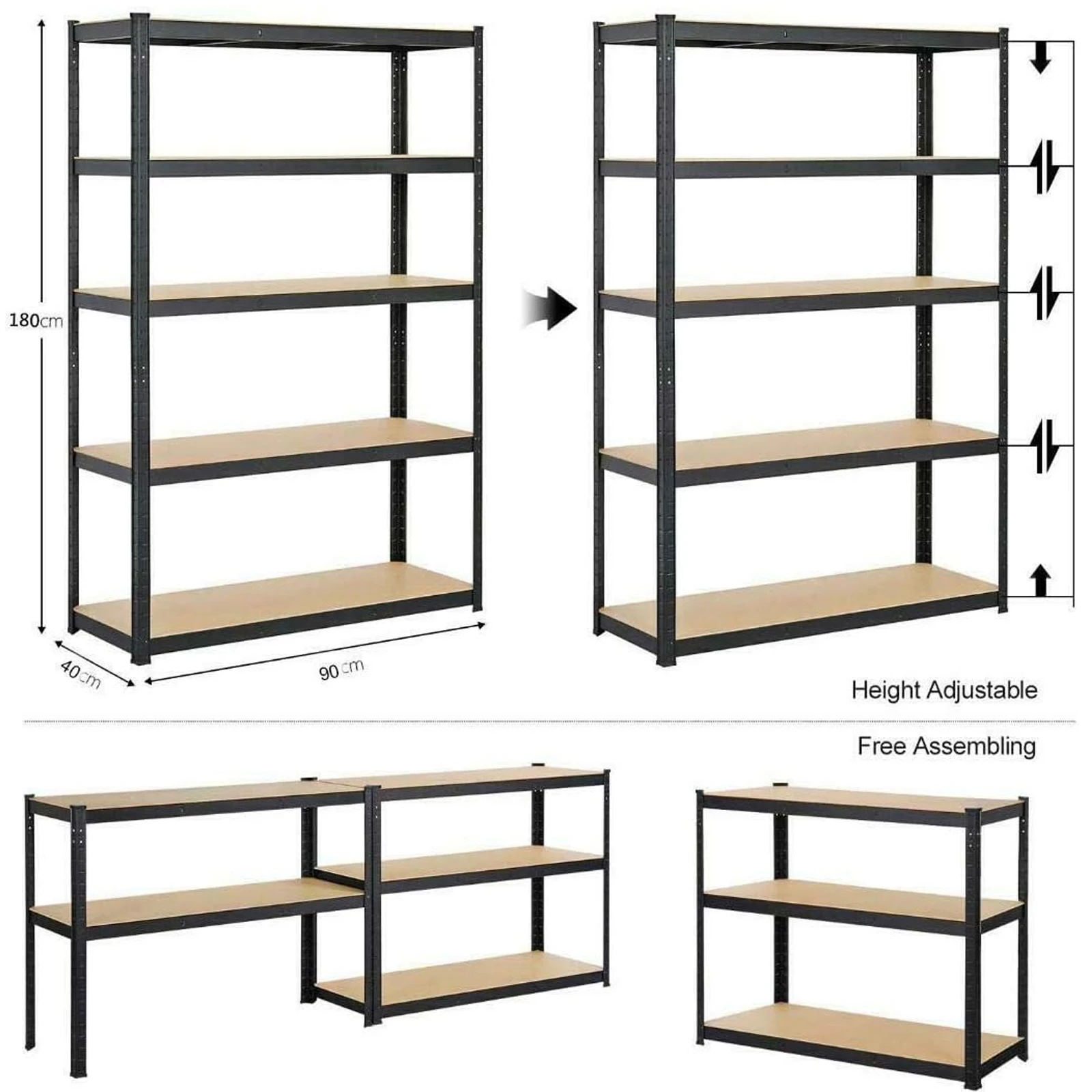 180cm/70.8" Garage Shelving Heavy Duty Garage Storage Shelves Load 1929Lbs, Wide Heavy Duty Shelving, Adjustable 5-Tier Metal 5
