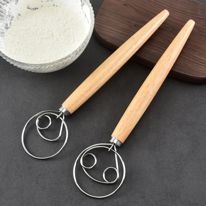 

Best Wooden Hand Danish/Dough Whisk Stainless Steel Doutch Dough Whisk Kichen Cooking Whisks Utensil Egg Beater Pastry Tool 074