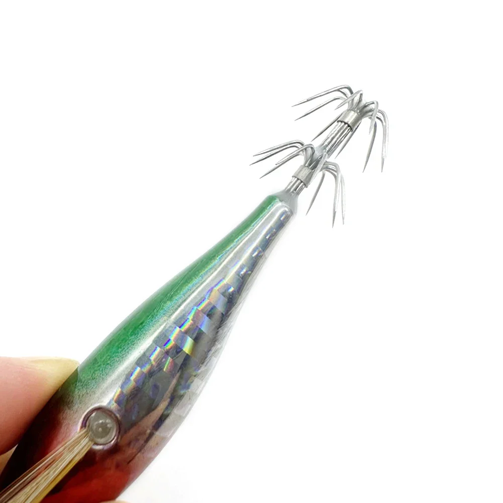 BRAVMACK Laser leuchtender Angelköder, schwimmende horizontale Holzgarnelen, Egi-Köder, Tintenfisch, Jigging, Garnelenhaken, Oktopus, Tintenfisch – Detail 4