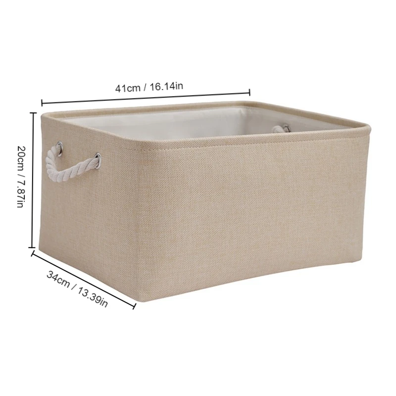 1Pc Beige/Grey Folding Storage Basket Linen Storage Fabric Wardrobe Office Bedroom Closet Toys Laundry Basket With Handle 6