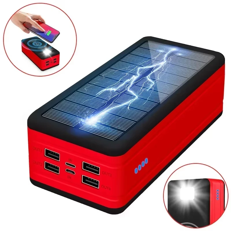 100000mAh 120W Solar Power Bank 4USB Large Capacity External Battery Mobile Phone Wireless Fast Charging Mobile Phone Accessory 5