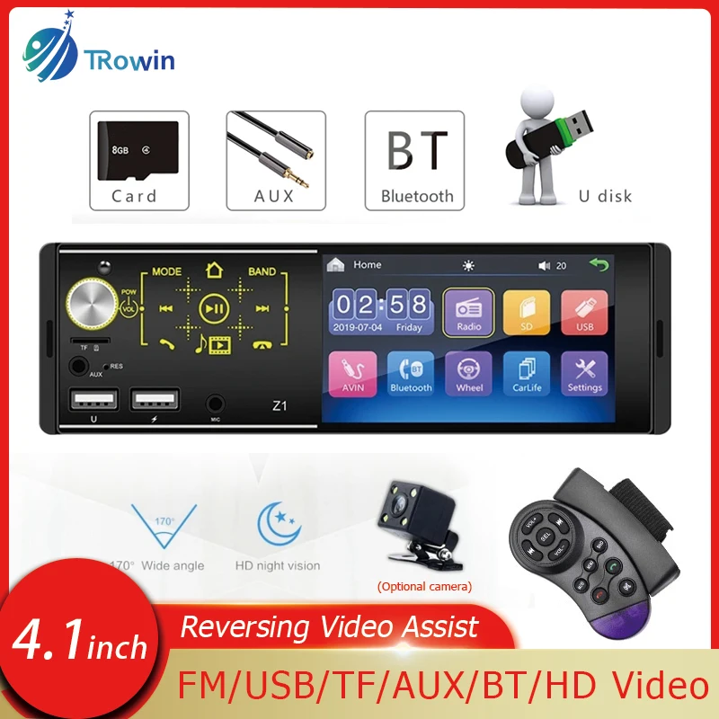 

1Din 4.1 Inch Dual USB Touch Screen MP5 Player Auto FM Stereo Radio All-In-One Car Audio Rearview Steering Wheel Control