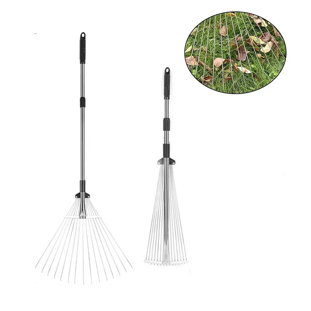 Garden Leaf Rake Expandable Cleaning Leaves Sticks and Debris Telescoping Handle Lightweight for Flower Beds Roof Gardening Yard 2