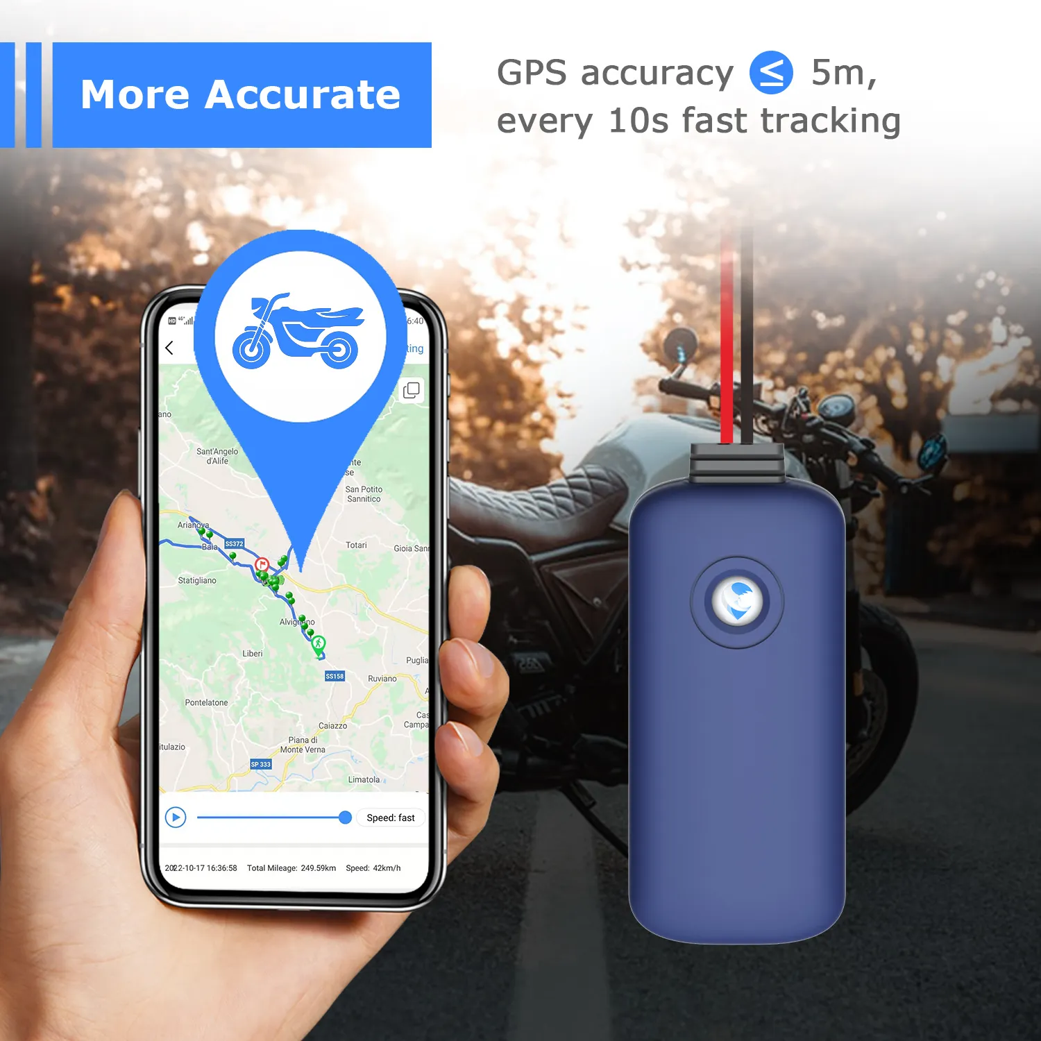 Rastreador GPS impermeable para motocicleta, conexión de cable de red 2G GSM con aplicación Android iOS