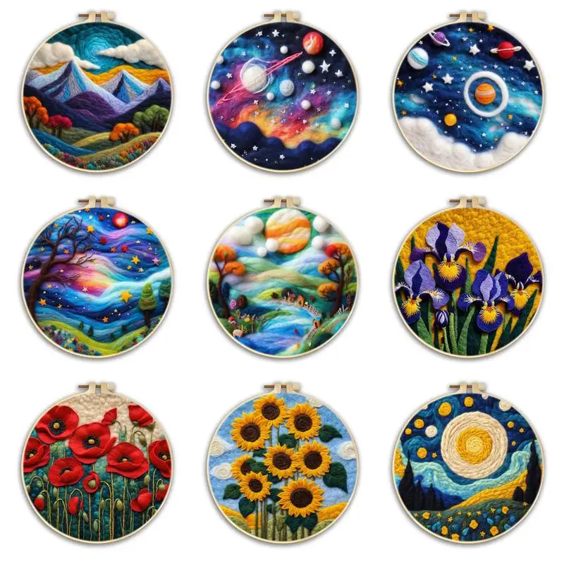 Wool Felting Kit 1 Pack DIY Wool Felting Painting With Embroidery Frame Handmade Needle Wool Painting Picture For Home Decors Craft