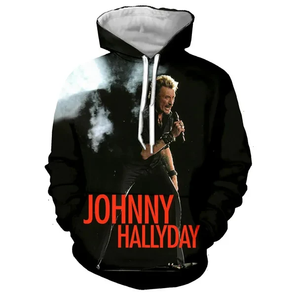 Newest Pop Rock Star Johnny Hallyday Pattern Hoodie 3D Print Men\'s and Women\'s Hooded Sweatshirt Hip Hop Streetwear Pullover Top