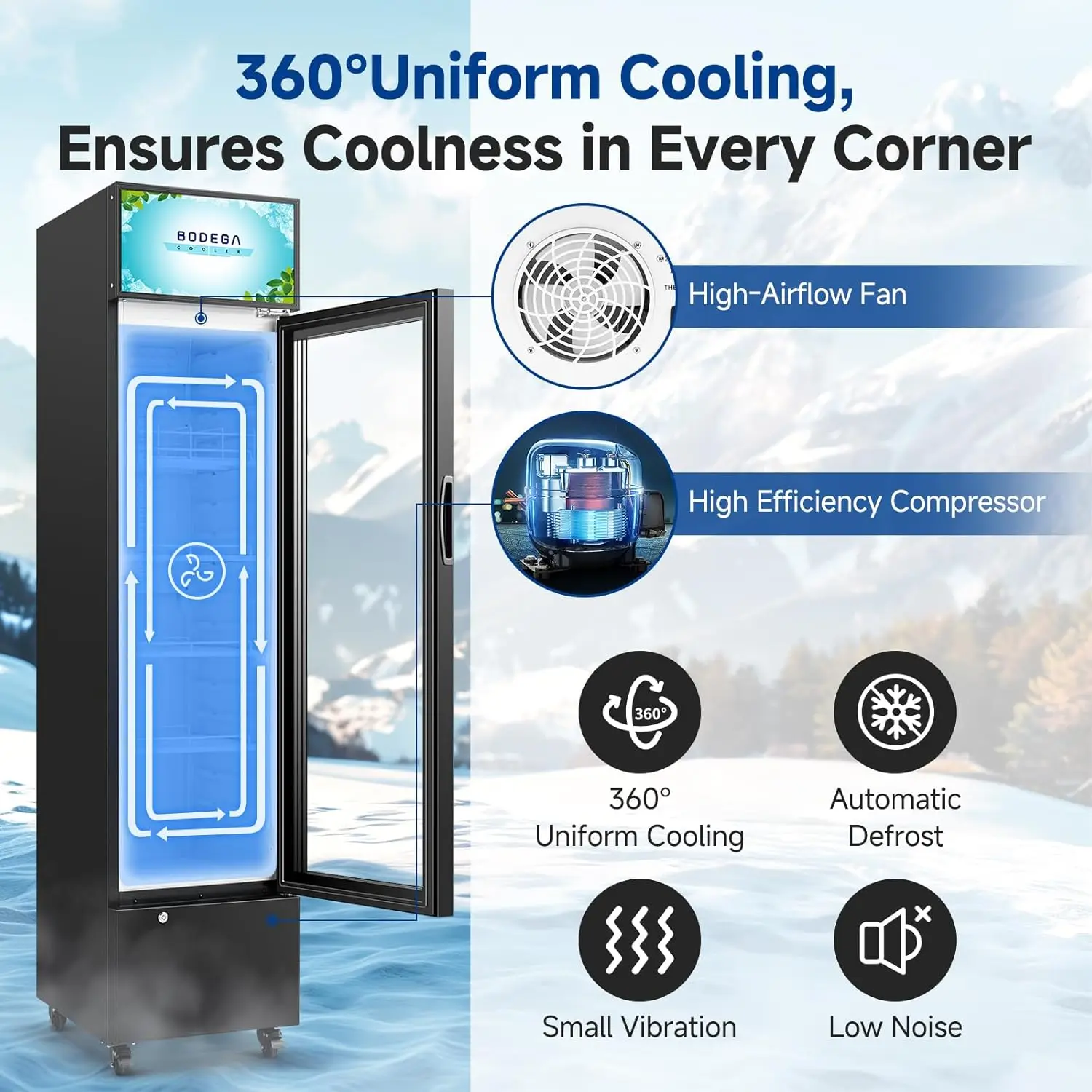 Commercial Beverage Cooler, 7.71 Cu. Ft Single Door Display Fridge for Beer & Soda 3