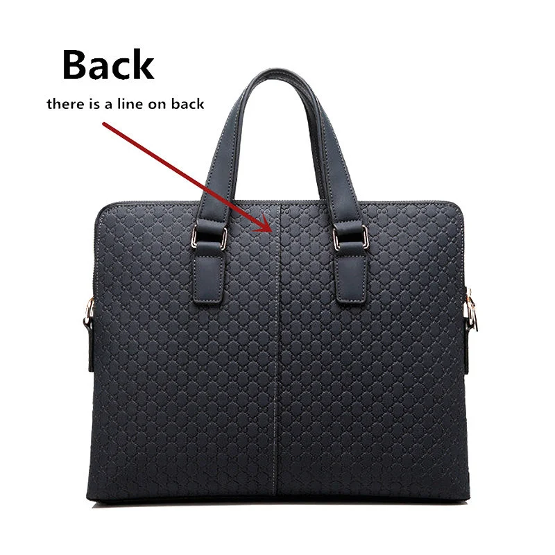 Double Zipper Genuine Leather Men Briefcase Blue Shoulder Diagonal Black Leather Male 14.1