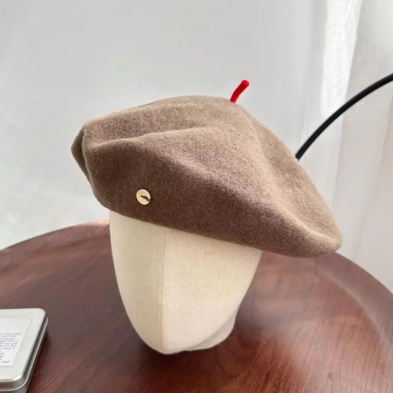 Wolle Baskenmütze Winter Hüte Für Frauen Maler Kappe Warm Halten Winddicht Einfarbig Neue Baskenmütze Kappe Weibliche Einfarbig Neue Design Vintage – Detail 11