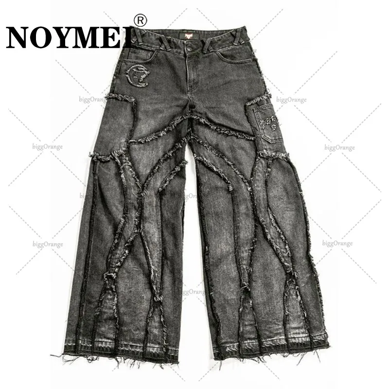 NOYMEI Y2k Men's Hip Hop Oversized Jeans 2024 Casual New Fashion Punk Rock Loose Straight Wide Leg Pants Old Washed WA2108