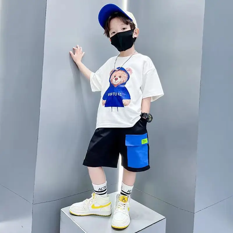 

2023 Fashion New Children's Summer Boys Kids Short-sleeved Suit Middle-aged Boys Thin Section of Small Boy Tops