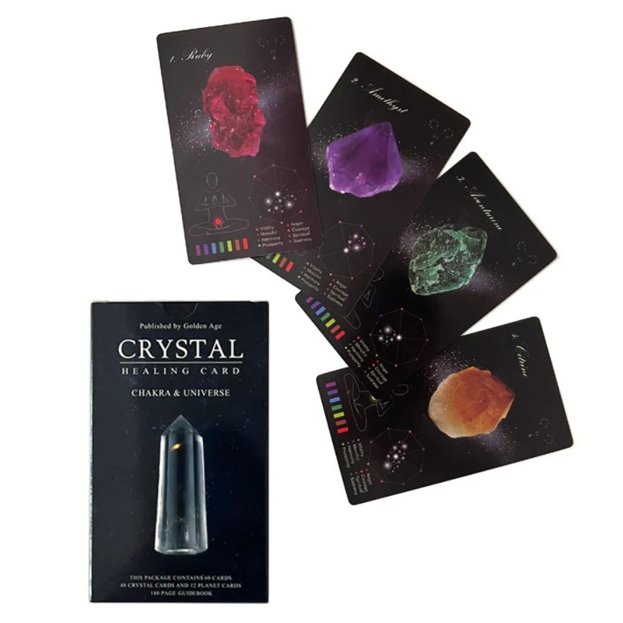 

12x7cm Crystals Healing Cards, Oracle Deck Games Electronic Guidebook 60 Pcs Cards (48 Crystal Cards & 12 Zodiac Cards)