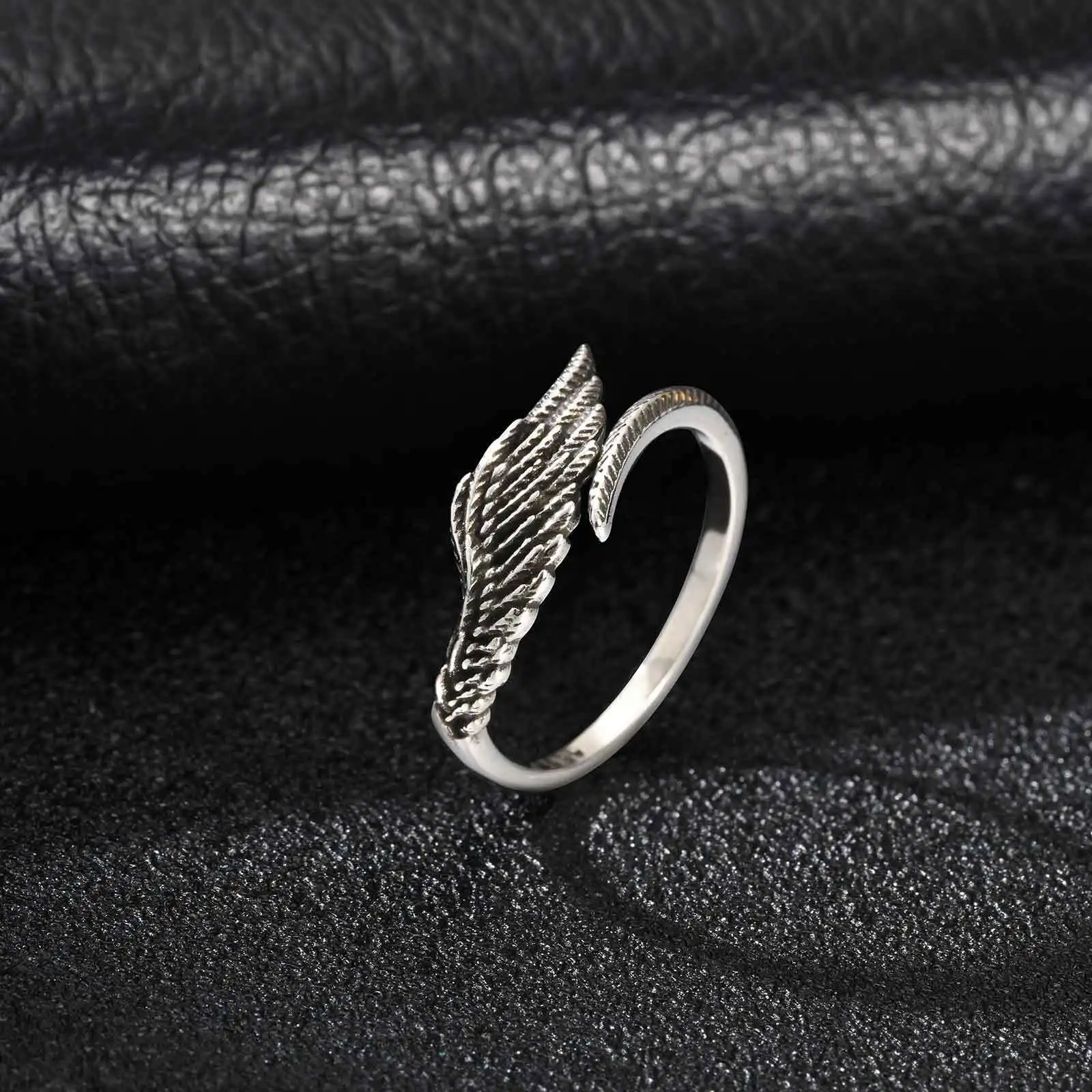Retro Wings Ring for Men,Gothic Devil Wings Adjustable  Metal Ring,Punk Hip Hop Jewelry Gift