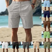 2025Men's Solid Color Casual Short Pants Linen Beach Breathable Comfortable Straight Short Trousers Hawaiian Holiday Men'S Pants - Image 2