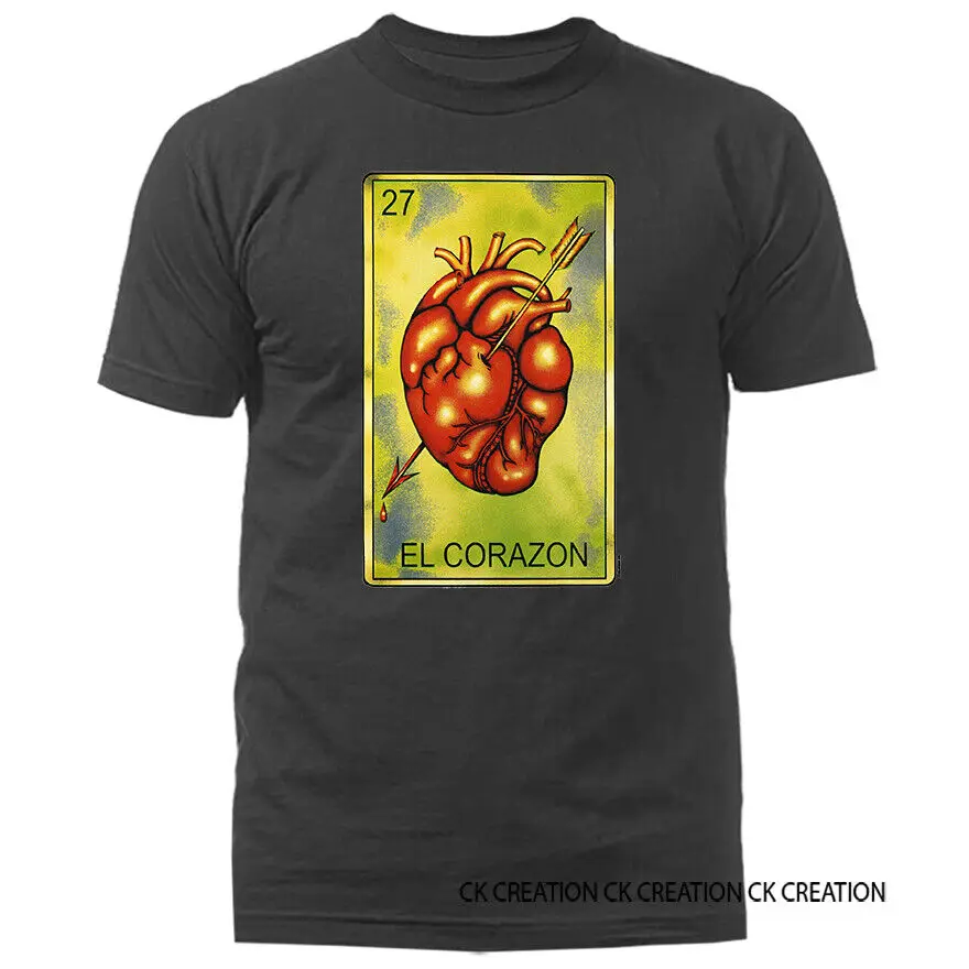 

EL CORAZON Loteria Tarjeta Mexican Came Card Graphic T-shirt Tee Anime Graphic T-shirts For Men Clothing Women Short Sleeve Tees