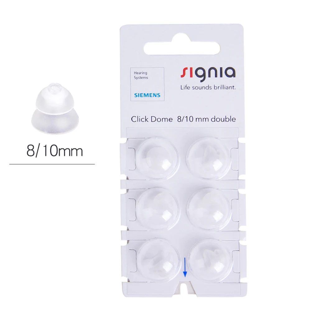 Signia Click Dome 6/8/10/12 mm open and closed domed Double For CIC RIC Hearing Aids-6 Domes Each.open and closed domed