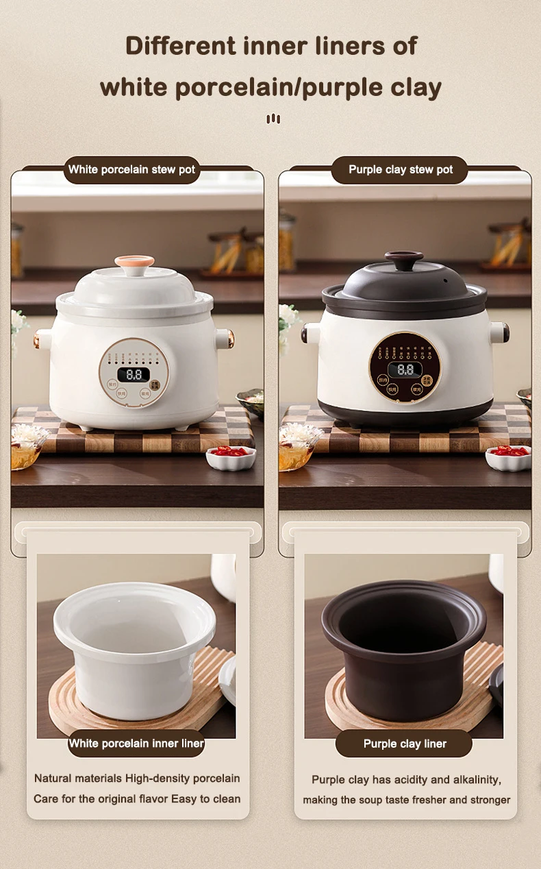 1.8L Electric Slow Cooker Ceramic Liner Stewer Household Automatic Stewing Pot Stew Soup Porridge Health Pot Baby Food Cooker 5