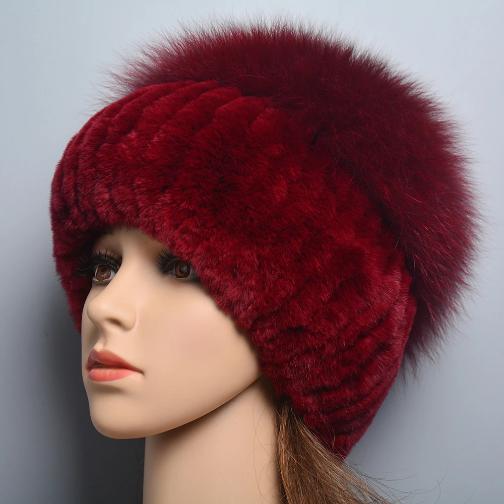 Russia Lady Winter Real Fur Hat Women Warm Knitted Genuine Rex Rabbit Fur Hat Top Natural Fox Bomber Caps Rex Rabbit Cap fur hat winter hat