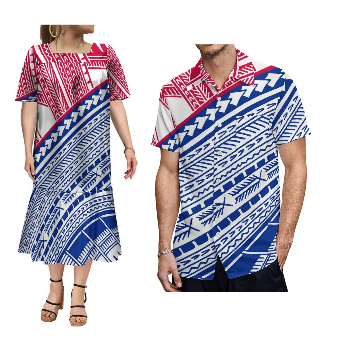 

Support Your Design Mumu Ladies Short Sleeve Dress Summer Pie Neckline Long Dress Samoa Polynesian Islands Men'S Button-Up Shirt