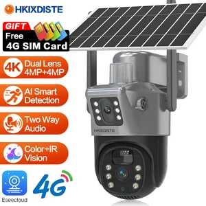 SIM Card Dual Lens Dual Screen Solar Panel CCTV Camera PTZ Outdoor 4MP Full Color Night 4G Human Detection Audio PIR Camera