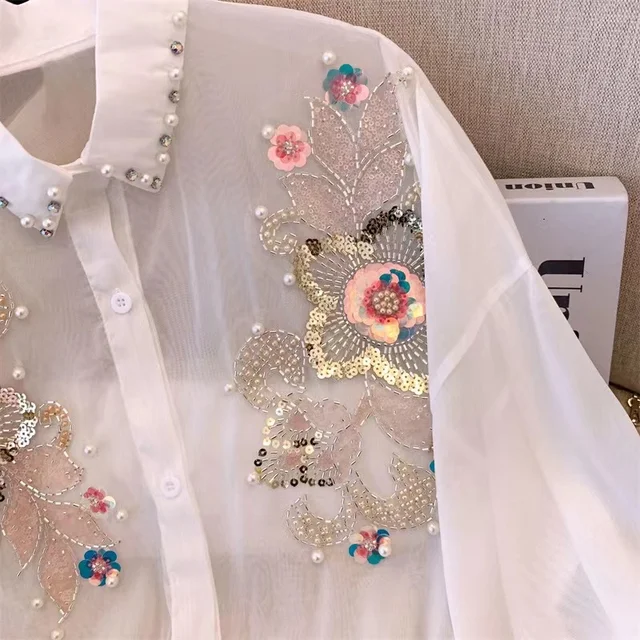 トップス Orgue Flower embroidery blouse Flower embroidery blouse