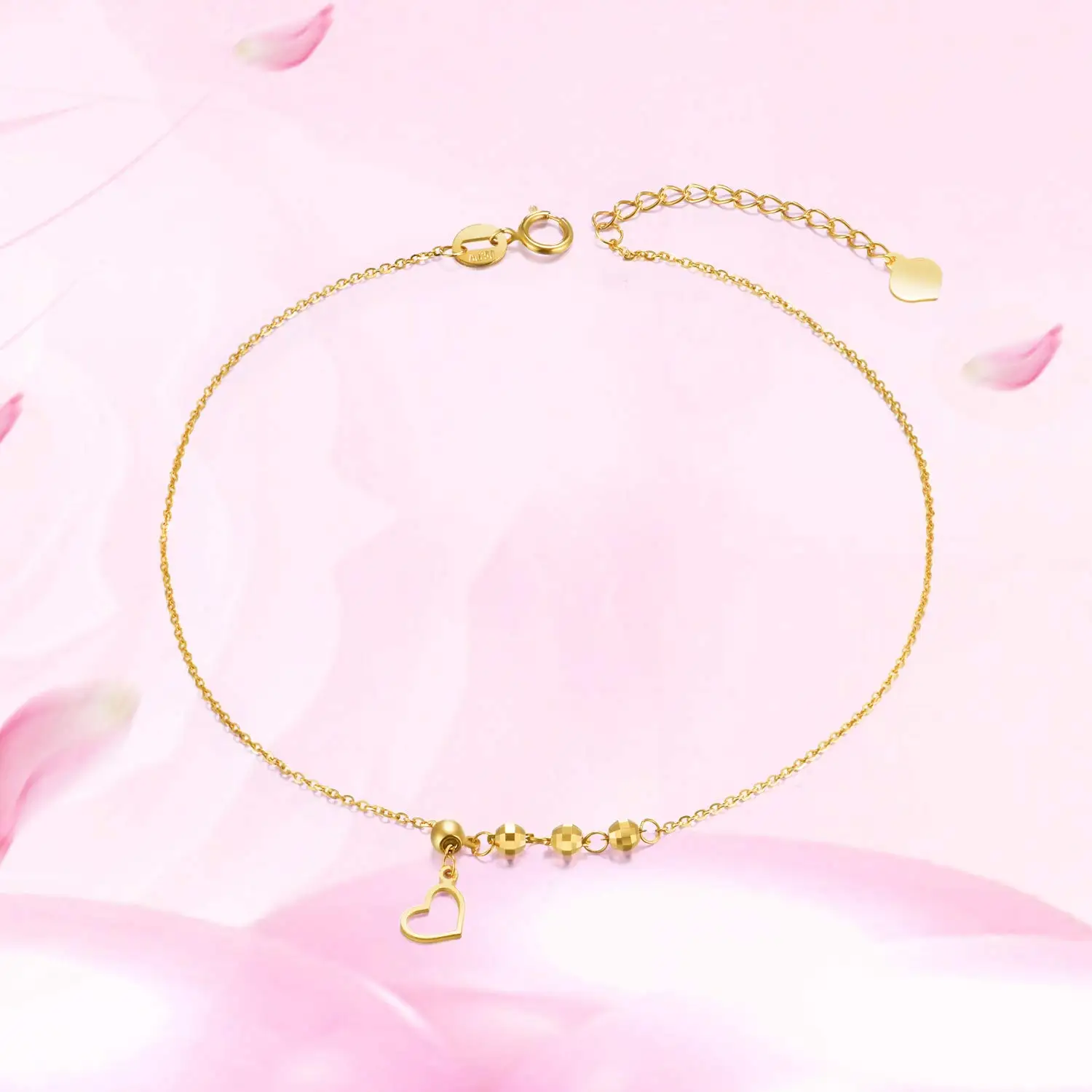 YFN 18k Gold Anklets for Women Real Fine Jewelry Ankle Bracelet with Heart Gift