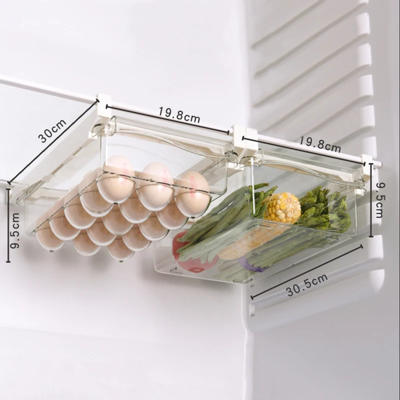 Fridge Organizer Fruit Egg Refrigerator Storage Box Transparent Under-shelf Refrigerator Drawer Box Fresh-keep Kitchen Organizer