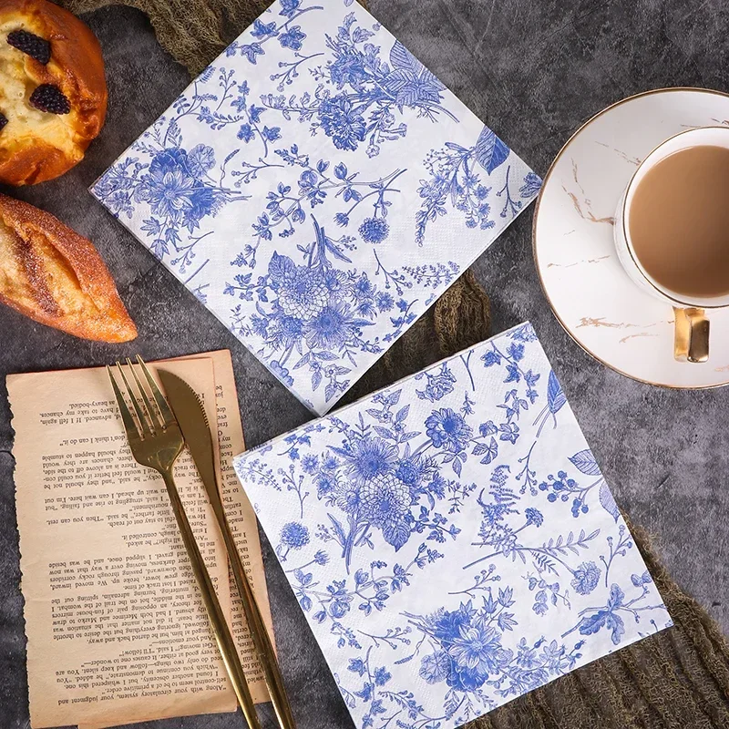 20pcs/pac Classic Blue Cyanotype Colored Paper Napkins Printed Napkins Chinese Style Virgin Wood Pulp Paper Placemats paper napkins disposable paper placemats