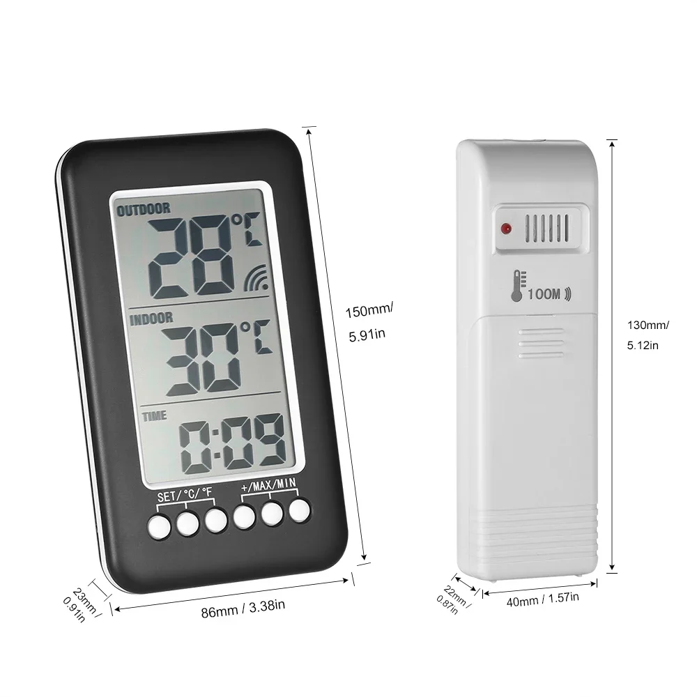 Digital Thermometer Meter With Clock Function Outdoor Indoor LCD Wireless Temperature Electronic Thermometers Weather Station - 5
