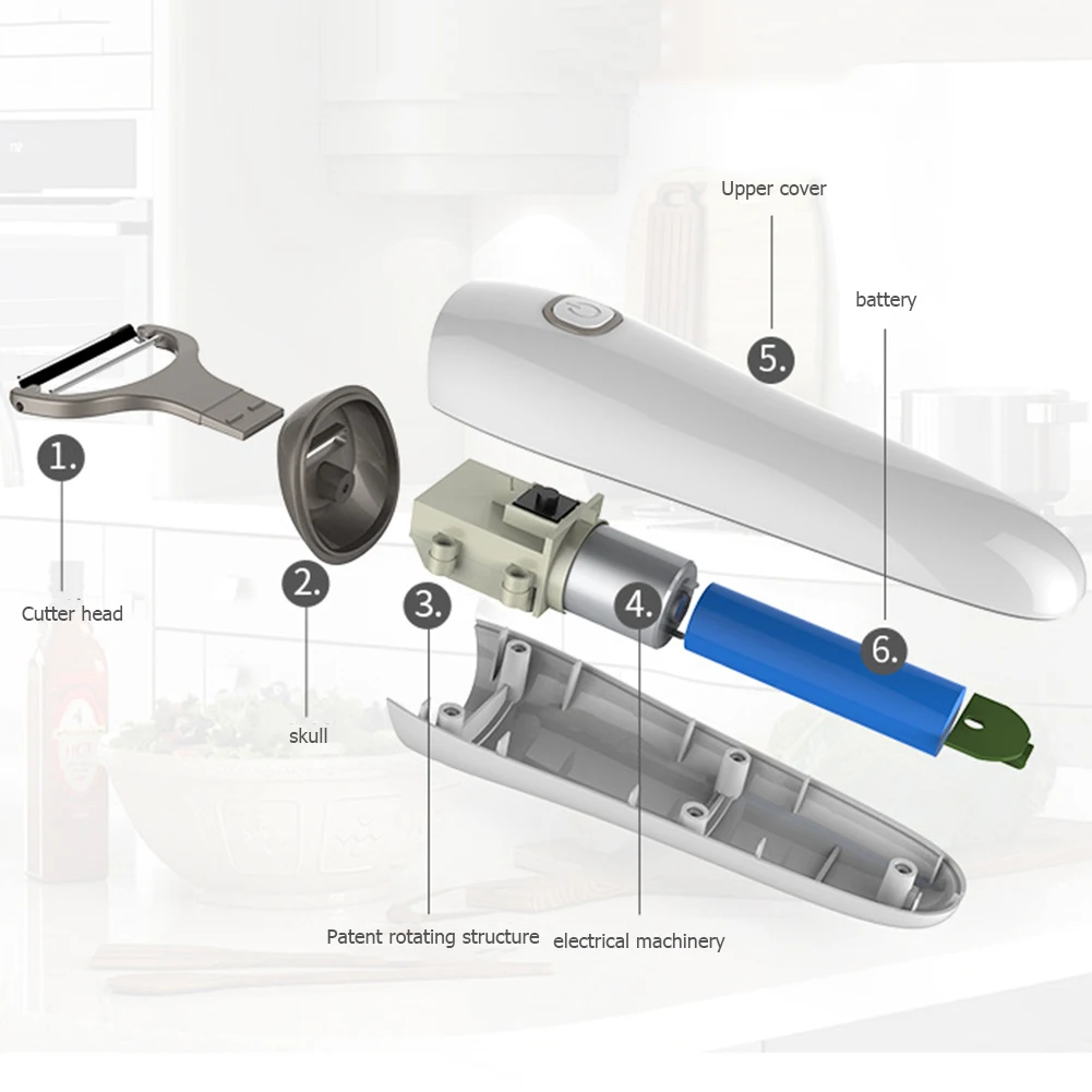 Electric Peeler with 3 Cutter Heads Mini Electric Peeler USB Rechargeable Stainless Steel Safety Lightweight Home Kitchen Tool 6